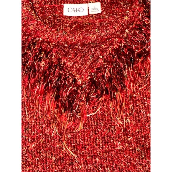 Cato Size S Rusted Red Boucle Fringe Mockneck Sweater Cozy Western Cowgirlcore - Picture 6 of 12
